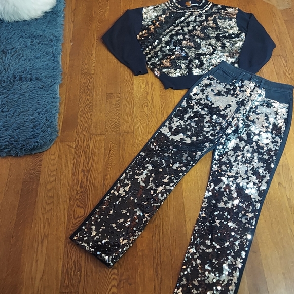 NWOT Juicy Couture 2-Tone Luxe Denim High Waisted Sparkly Sequin Jeans - Picture 13 of 14